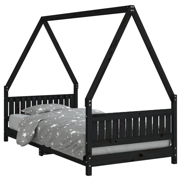 vidaXL Estructura de cama para ni&ntilde;os madera de pino negro 90x190 cm