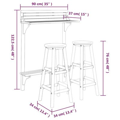 vidaXL Juego muebles de bar de balcón 3 piezas madera maciza de acacia