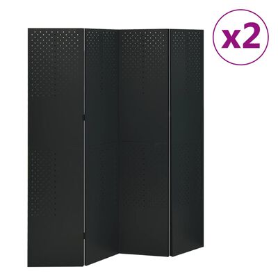 vidaXL Biombos divisores de 4 paneles 2 uds negro acero 160x180 cm