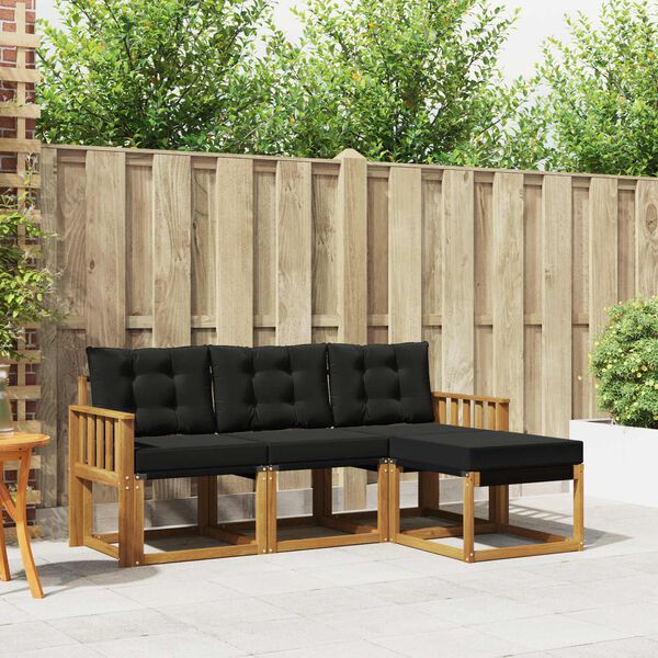 vidaXL Conjunto de sof&aacute;s de exterior con coj&iacute;n 4 pcs Natural y negro