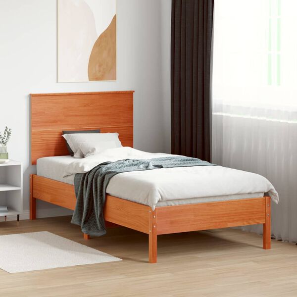 vidaXL Cabecero de cama madera maciza de pino marr&oacute;n cera 90 cm