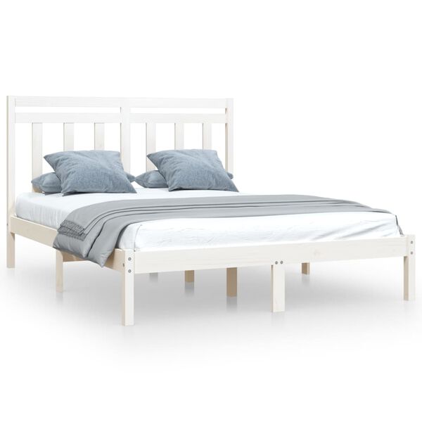 vidaXL Estructura de cama madera maciza blanca King Size 150x200 cm