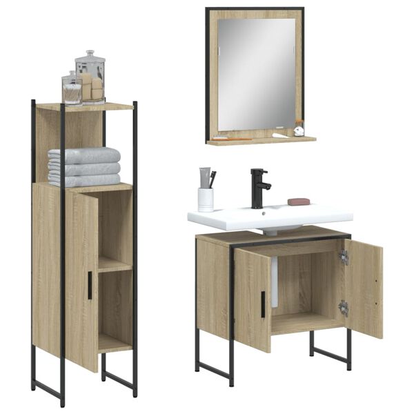 vidaXL Set de muebles de ba&ntilde;o 3 pzas madera contrachapada roble sonoma