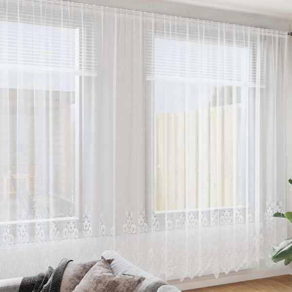 vidaXL Cortina de Encaje con cortinas Floral 260 x 500 cm Poli&eacute;ster