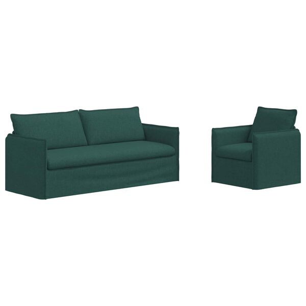 vidaXL Sof&aacute; 2 pcs Verde oscuro 196 x 82 x 85 cm tela