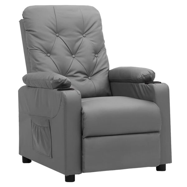 vidaXL Sill&oacute;n reclinable de cuero sint&eacute;tico gris