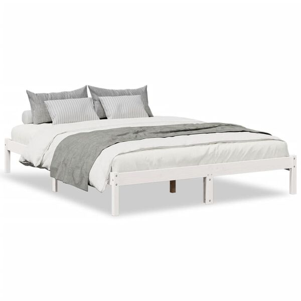 vidaXL Cama extralarga sin colch&oacute;n madera maciza pino blanca 140x210 cm