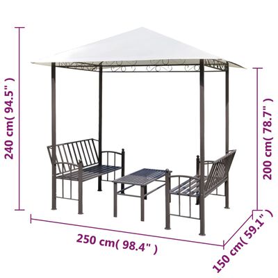 vidaXL Pérgola de jardín con mesa y bancos 2,5x1,5x2,4 m