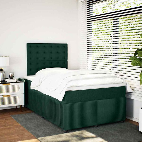 vidaXL Cama box spring con colch&oacute;n terciopelo verde oscuro 120x190 cm