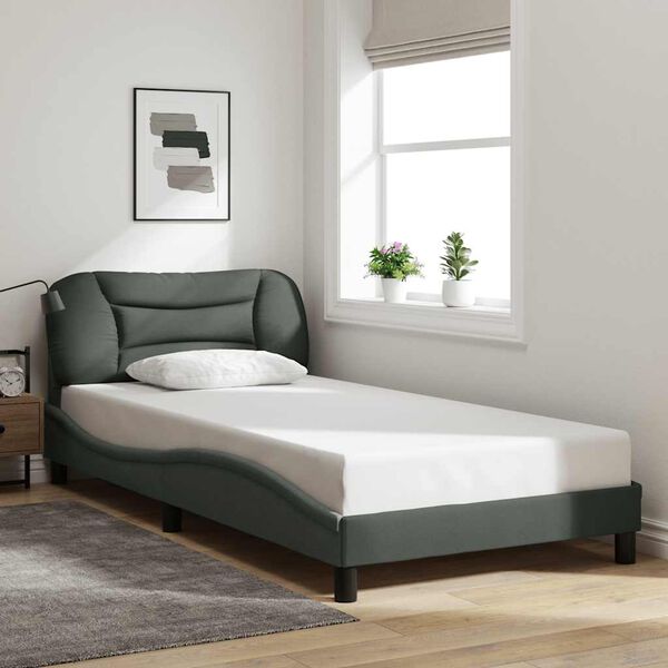 vidaXL Estructura de cama sin colch&oacute;n Hvar tela gris oscuro 100x203 cm