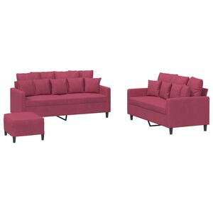 vidaXL Juego de sof&aacute;s con cojines 3 piezas terciopelo rojo tinto