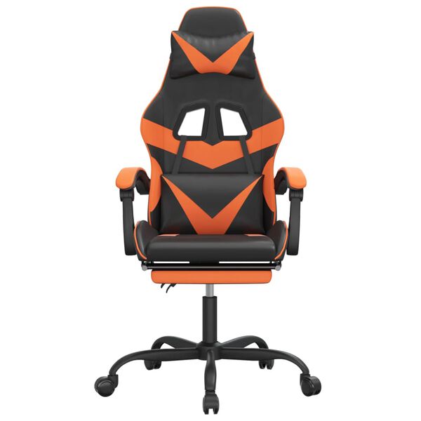 vidaXL Silla gaming con reposapi&eacute;s cuero sint&eacute;tico negro naranja
