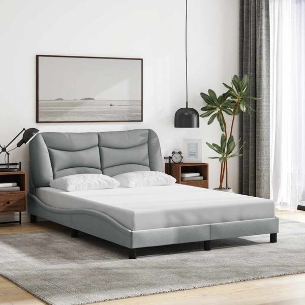vidaXL Estructura de cama sin colch&oacute;n Hvar tela gris claro 140x190 cm