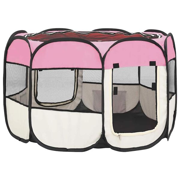 vidaXL Parque de perros plegable bolsa de transporte rosa 90x90x58 cm