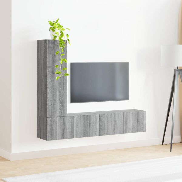 vidaXL Conjunto de mueble de TV 3 pcs Gris Sonoma Madera de ingenier&iacute;a