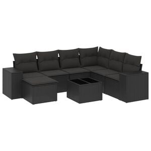 vidaXL Set de sof&aacute;s de jard&iacute;n 8 piezas y cojines rat&aacute;n sint&eacute;tico negro