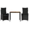 vidaXL Set comedor de jard&iacute;n 3 pzas con cojines rat&aacute;n sint&eacute;tico negro