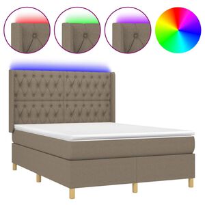 vidaXL Cama box spring colch&oacute;n y luces LED tela gris taupe 140x190 cm