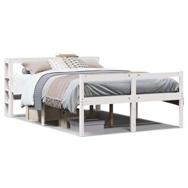 vidaXL Cama personas mayores y cabecero madera pino blanco 150x200 cm