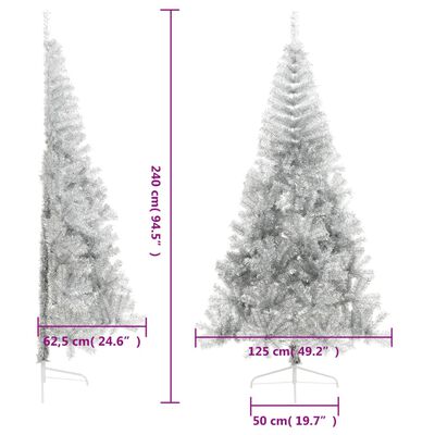 vidaXL Medio árbol de Navidad artificial con soporte PET plata 240 cm