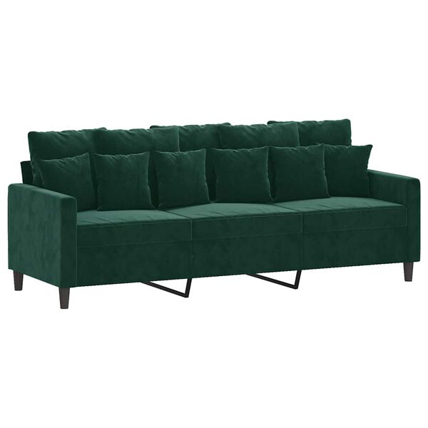 vidaXL Sof&aacute; de 3 plazas terciopelo verde oscuro 180 cm