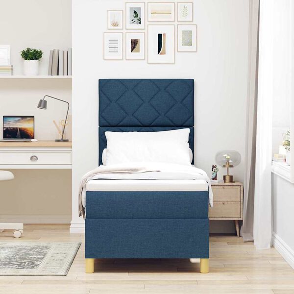 vidaXL Cama Box Spring LED con colch&oacute;n Azul 80 x 200 cm tela