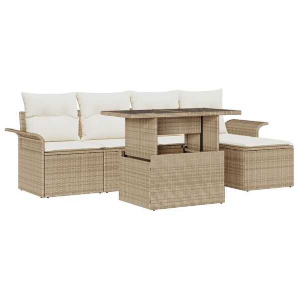 vidaXL Conjunto de sof&aacute; de jard&iacute;n con coj&iacute;n 6 pcs Beige Polirat&aacute;n