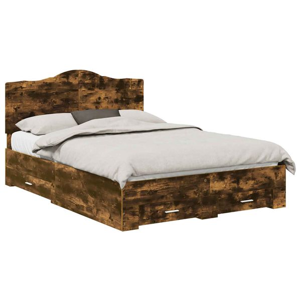 vidaXL Estructura de cama con cabecera Roble ahumado 150 x 200 cm