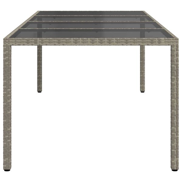 vidaXL Mesa de jard&iacute;n de vidrio templado rat&aacute;n PE gris 250x100x75 cm