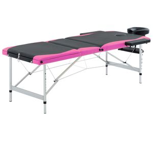 vidaXL Camilla de masaje plegable 3 zonas aluminio negro y rosa