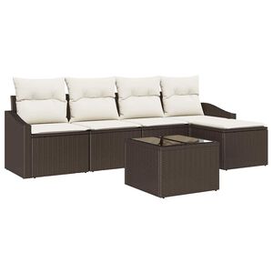 vidaXL Juego de Sof&aacute; 6 uds. Marr&oacute;n y crema rat&aacute;n sint&eacute;tico