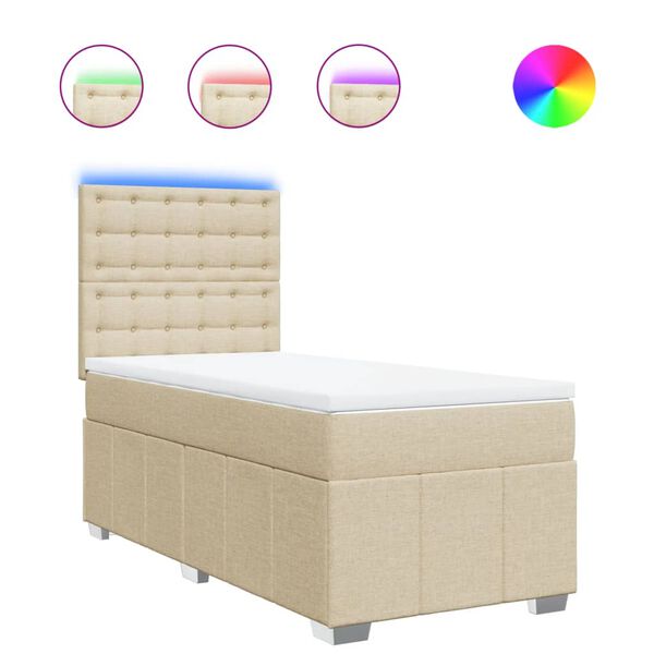 vidaXL Cama box spring con colch&oacute;n tela color crema 90x200 cm