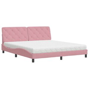 vidaXL Cama con colch&oacute;n terciopelo rosa 180x200 cm