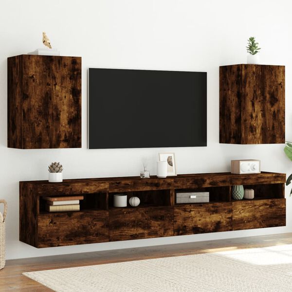 vidaXL Muebles de TV de pared 2 uds madera roble ahumado 40,5x30x60 cm