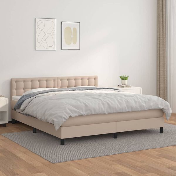 vidaXL Cama box spring con colch&oacute;n cuero sint&eacute;tico capuchino 180x200cm