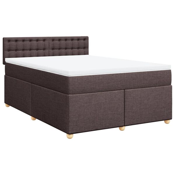 vidaXL Cama box spring con colch&oacute;n tela marr&oacute;n oscuro 140x190 cm