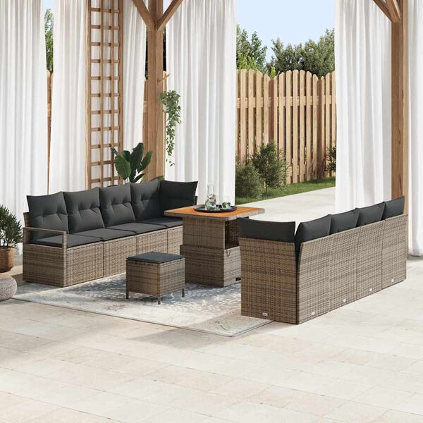 vidaXL Conjunto de sof&aacute;s de jard&iacute;n 11 pcs Gris rat&aacute;n sint&eacute;tico