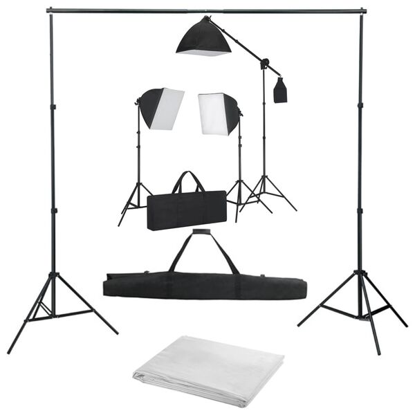vidaXL Kit de estudio fotogr&aacute;fico con focos softbox y tel&oacute;n de fondo