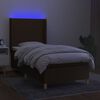 vidaXL Cama box spring colch&oacute;n y luces LED tela marr&oacute;n oscuro 90x190cm