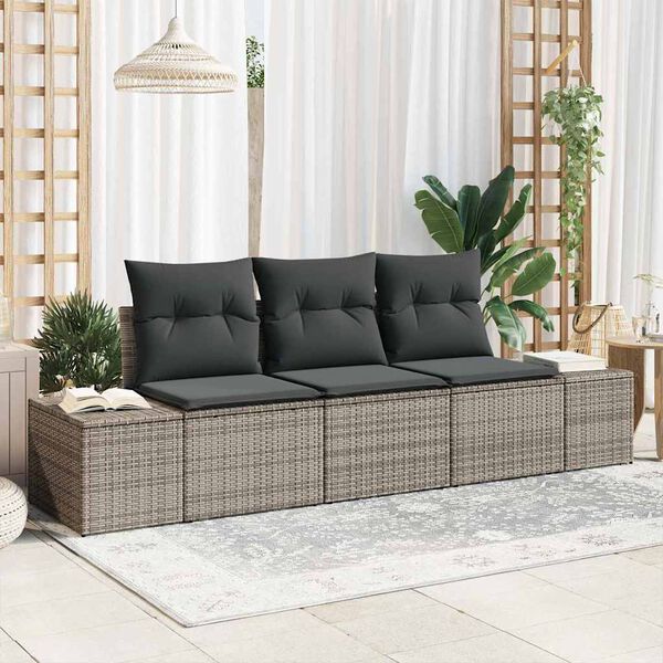 vidaXL Conjunto de sof&aacute;s de jard&iacute;n 3 pcs Gris rat&aacute;n sint&eacute;tico