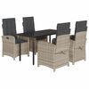 vidaXL Set comedor de jard&iacute;n 5 pzas cojines rat&aacute;n sint&eacute;tico gris claro
