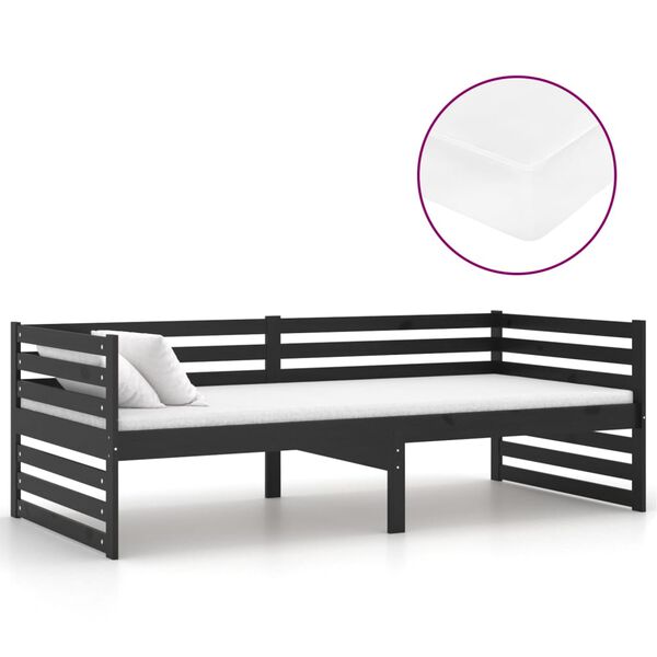 vidaXL Sof&aacute; cama con colch&oacute;n madera de pino maciza negro 90x200 cm