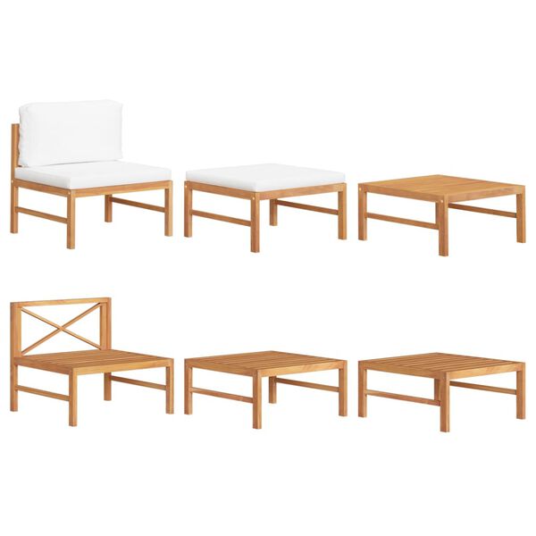 vidaXL Set de muebles de jard&iacute;n 3 pzas madera de teca y cojines crema
