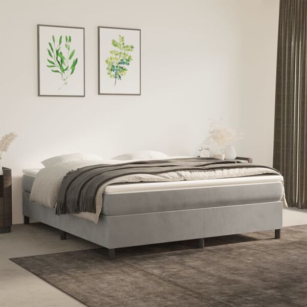 vidaXL Cama box spring con colch&oacute;n terciopelo gris claro 160x200 cm