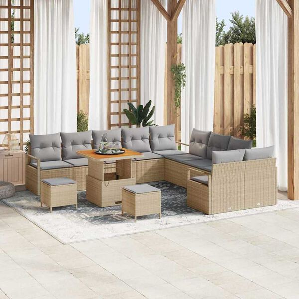 vidaXL Conjunto de sof&aacute; de jard&iacute;n con coj&iacute;n 13 pcs Beige y Gris Claro