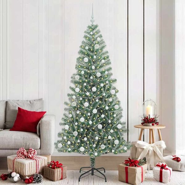 vidaXL Árbol de Navidad Artificial Nevado con Luz LED Verde y 210 cm