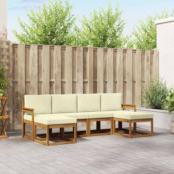vidaXL Conjunto de sof&aacute;s de exterior con coj&iacute;n 6 pcs Natural y Crema