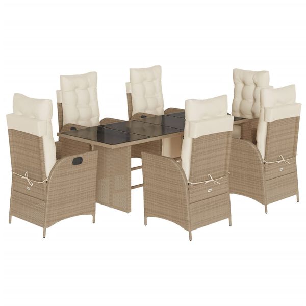 vidaXL Set comedor de jard&iacute;n 7 pzas con cojines rat&aacute;n sint&eacute;tico beige