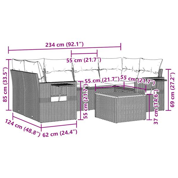 vidaXL Set de comedor de jard&iacute;n 7 pzas y cojines rat&aacute;n sint&eacute;tico negro