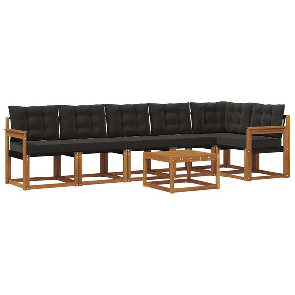 vidaXL Conjunto de sof&aacute;s de exterior con coj&iacute;n 7 pcs Natural y negro